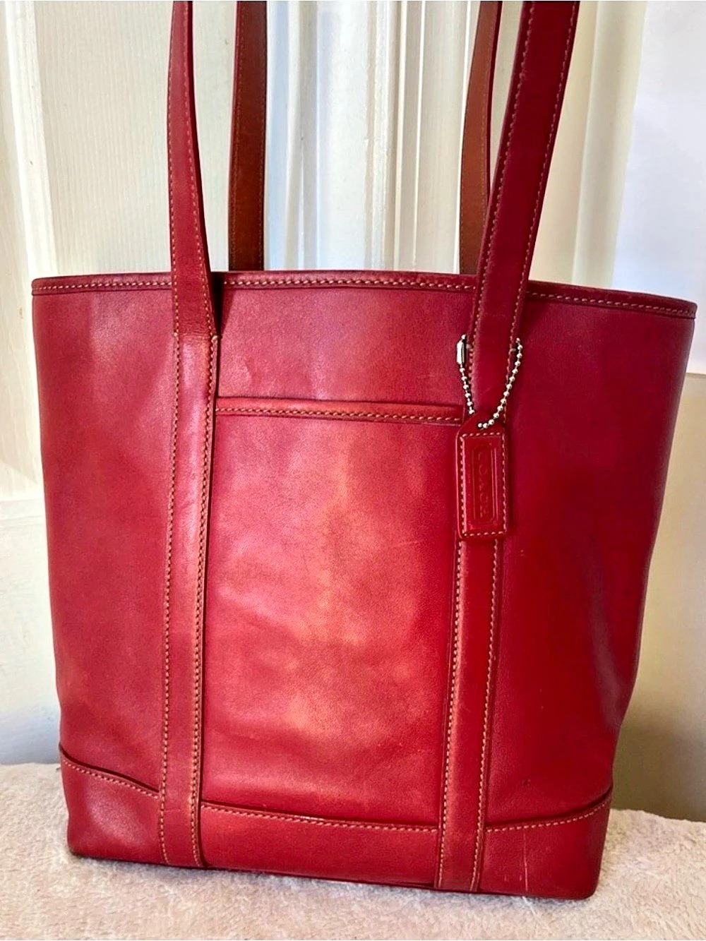 Authentic Coach 5187 Gallery Shopper Tote Vintage Red Leather Shoulder Bag